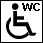 Tillgänglighetssymbol Handikapptoalett finns. Bilden föreställer en person i rullstol med ordet WC i övre högra hörnet.